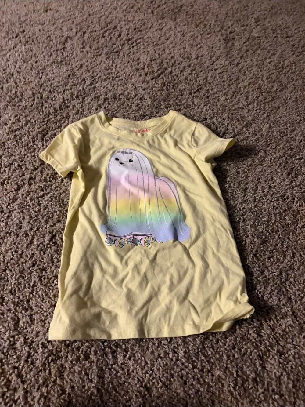 On Running Yellow Kids' Tee with Rainbow Pup Graphic